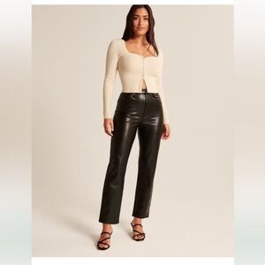 Abercrombie Women's Vegan Leather Ankle Straight Hight Rise Pant Size 27 NWT